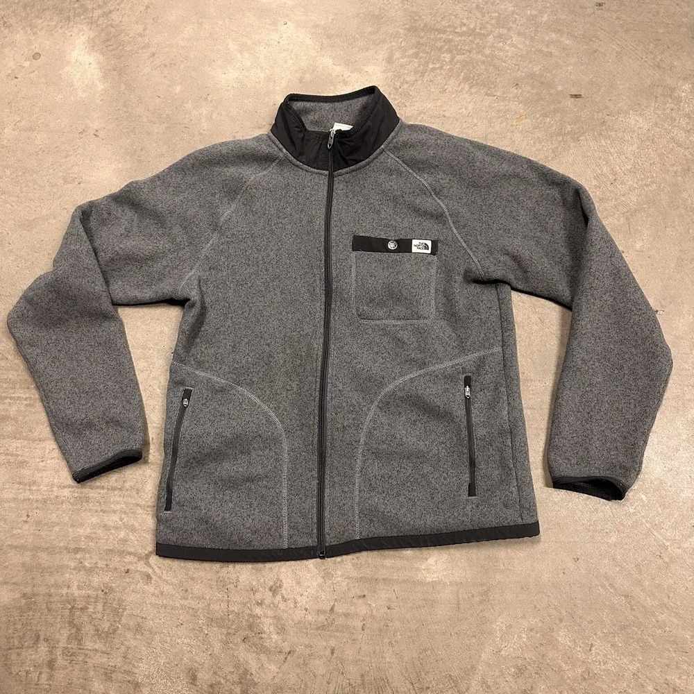 The North Face Gordon Lyons Jacket Mens Medium Grey Full Zip Fleece Mock Neck